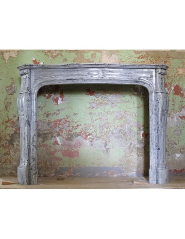 Antique Louis XV Pied Galbé mantel carved in grey and blue Fiorito marble