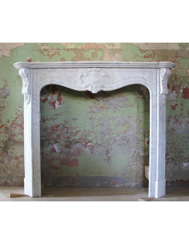 Antique Art Nouveau marble fireplace carved in white Carrara marble.