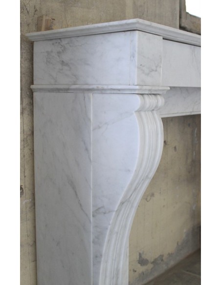 411 ANTIQUE LOUIS PHILIPPE "CLASSIQUE" FIREPLACE IN WHITE CARRARA MARBLE