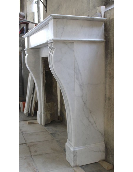 411 ANTIQUE LOUIS PHILIPPE "CLASSIQUE" FIREPLACE IN WHITE CARRARA MARBLE