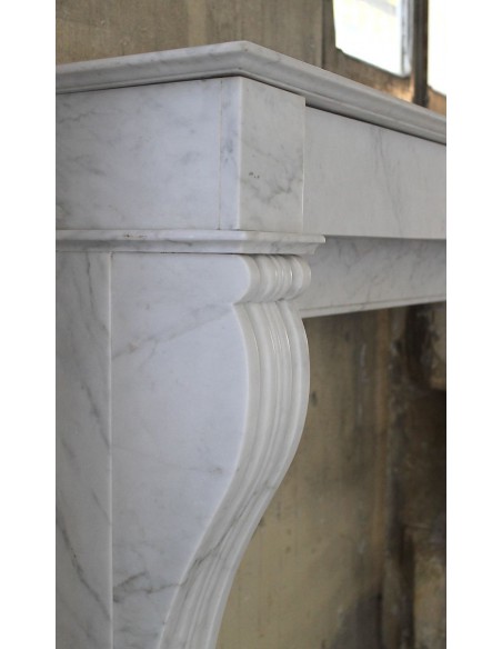 411 ANTIQUE LOUIS PHILIPPE "CLASSIQUE" FIREPLACE IN WHITE CARRARA MARBLE