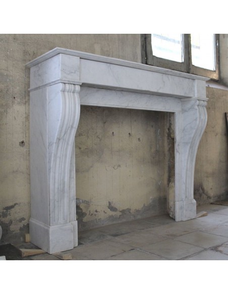 411 ANTIQUE LOUIS PHILIPPE "CLASSIQUE" FIREPLACE IN WHITE CARRARA MARBLE