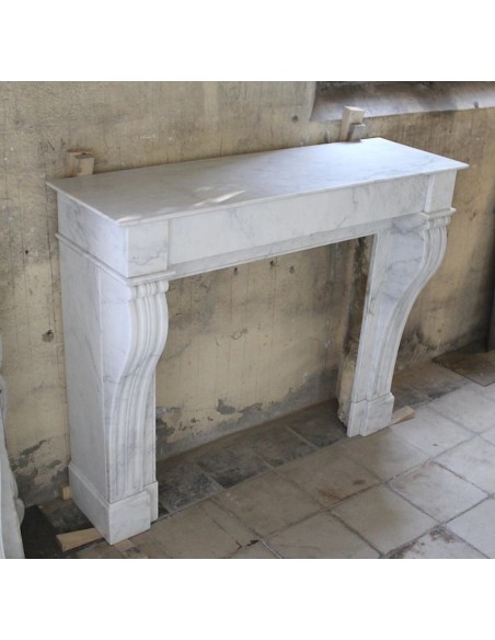 411 ANTIQUE LOUIS PHILIPPE "CLASSIQUE" FIREPLACE IN WHITE CARRARA MARBLE