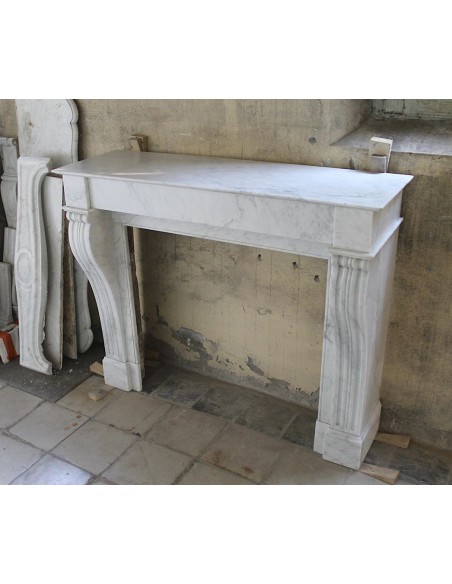 411 ANTIQUE LOUIS PHILIPPE "CLASSIQUE" FIREPLACE IN WHITE CARRARA MARBLE