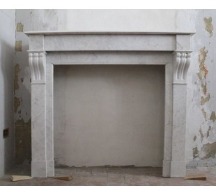 Antique and original white Carrara "Modillon" marble fireplace mantel carved in the 19th century and coming from Paris.