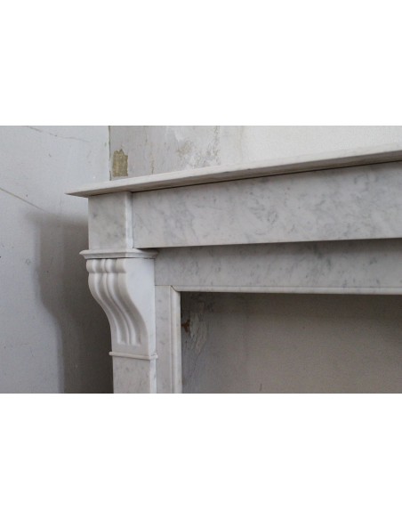 415 ANTIQUE LOUIS PHILIPPE STYLE "MODILLON" FIREPLACE MANTEL IN WHITE CARRARA MARBLE