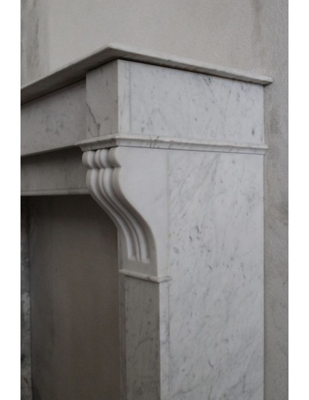 415 ANTIQUE LOUIS PHILIPPE STYLE "MODILLON" FIREPLACE MANTEL IN WHITE CARRARA MARBLE