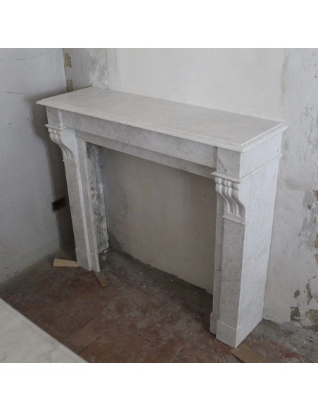 415 ANTIQUE LOUIS PHILIPPE STYLE "MODILLON" FIREPLACE MANTEL IN WHITE CARRARA MARBLE