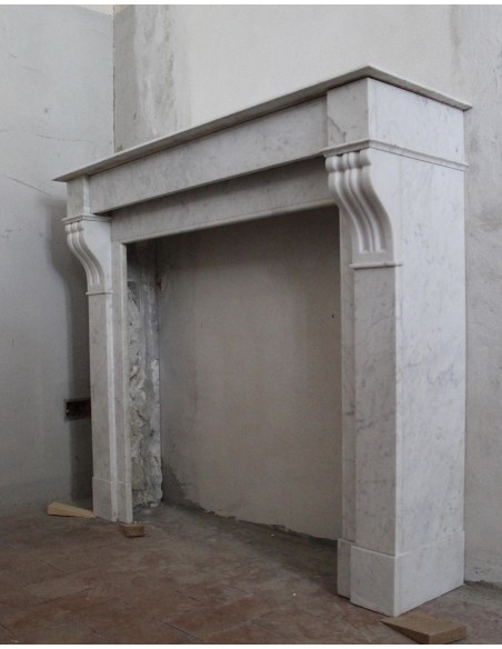 415 ANTIQUE LOUIS PHILIPPE STYLE "MODILLON" FIREPLACE MANTEL IN WHITE CARRARA MARBLE