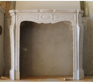 Original classy Louis XV Pied Galbé marble fireplace carved in white Carrara marble