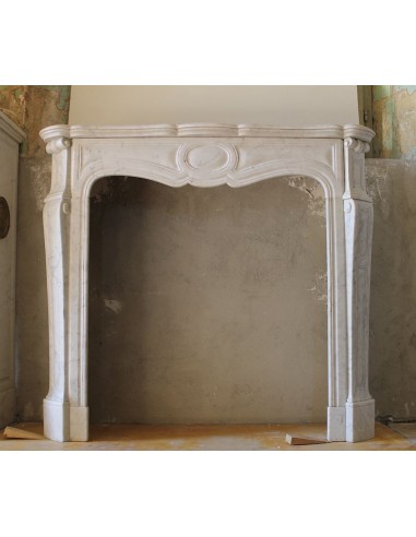 Original classy Louis XV Pied Galbé marble fireplace carved in white Carrara marble