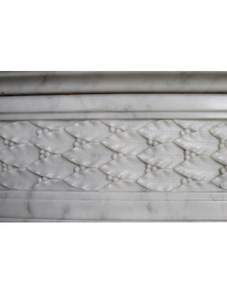 218 AG ANTIQUE NEOCLASSICAL "FEUILLE DE LAURIER" FIREPLACE MANTEL IN WHITE "PURE" CARRARA MARBLE