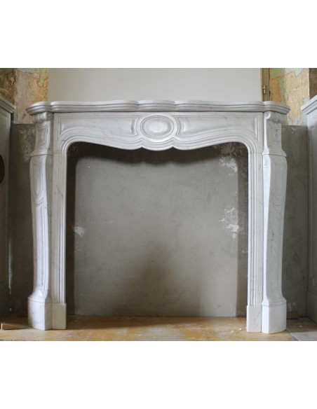 Antique Louis XV baroque fireplace mantel carved in White Carrara marble