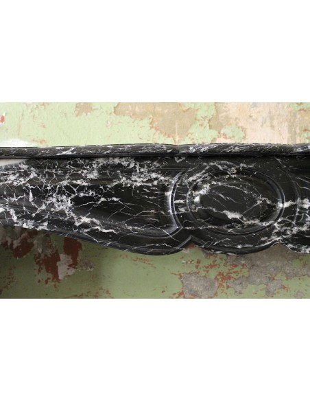 068 ORIGINAL LOUIS XV "POMPADOUR BOMBÉ" FIRE SURROUND IN BLACK AND WHITE MARQUINIA MARBLE