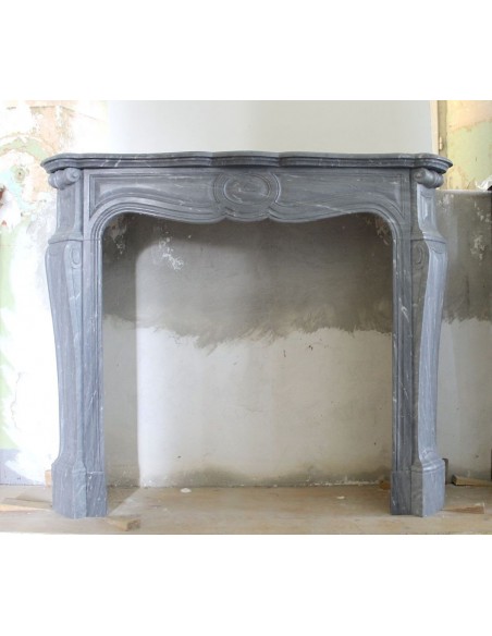 069 ANTIQUE LOUIS XV "POMPADOUR GALBÉ" MANTEL CARVED IN GREY BLEU TURQUIN MARBLE