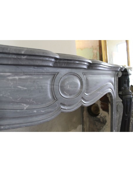 069 ANTIQUE LOUIS XV "POMPADOUR GALBÉ" MANTEL CARVED IN GREY BLEU TURQUIN MARBLE