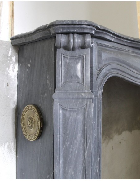 069 ANTIQUE LOUIS XV "POMPADOUR GALBÉ" MANTEL CARVED IN GREY BLEU TURQUIN MARBLE