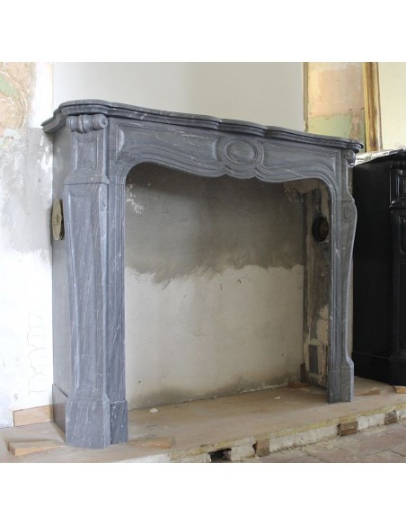 069 ANTIQUE LOUIS XV "POMPADOUR GALBÉ" MANTEL CARVED IN GREY BLEU TURQUIN MARBLE