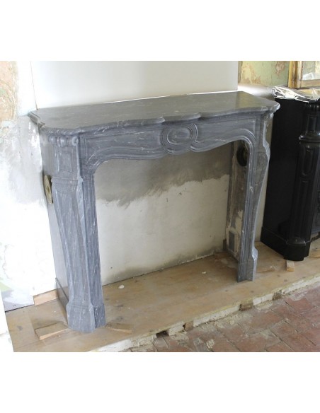 069 ANTIQUE LOUIS XV "POMPADOUR GALBÉ" MANTEL CARVED IN GREY BLEU TURQUIN MARBLE