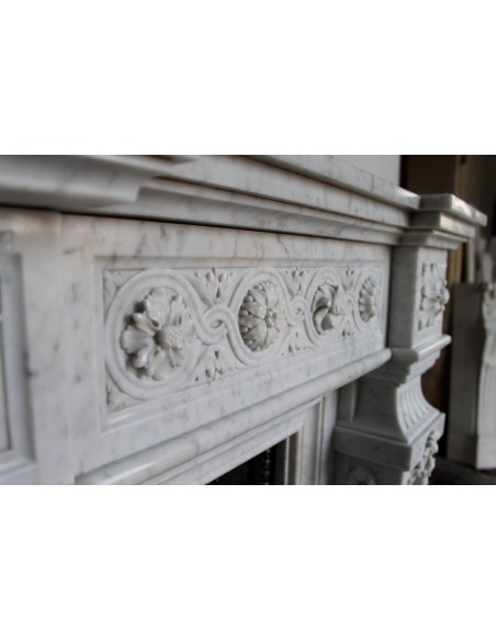208 AG ANTIQUE MONUMENTAL LOUIS XVI "MACARON" FIREPLACE MANTEL WITH ITS ORIGINAL CAST IRON INSERT