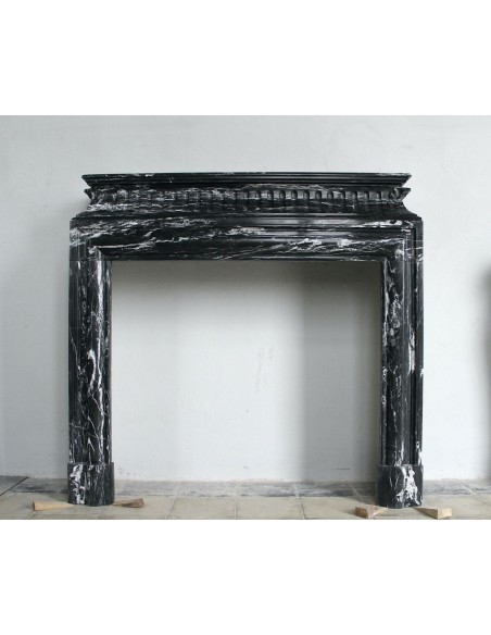 310 MONUMENTAL "BOUDIN HAUT" FIREPLACE MANTEL IN BLACK MARQUINIA MARBLE