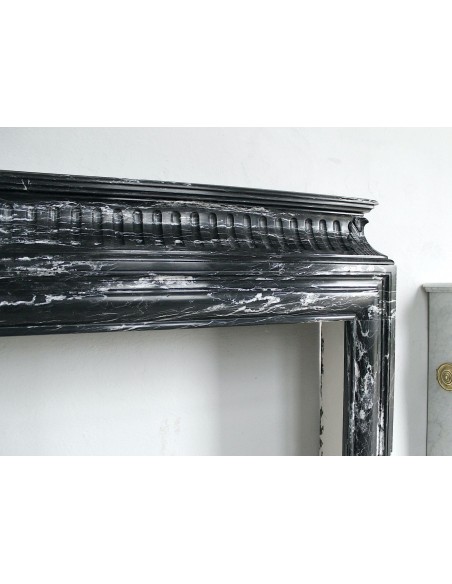 310 MONUMENTAL "BOUDIN HAUT" FIREPLACE MANTEL IN BLACK MARQUINIA MARBLE