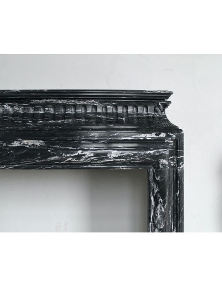 310 MONUMENTAL "BOUDIN HAUT" FIREPLACE MANTEL IN BLACK MARQUINIA MARBLE