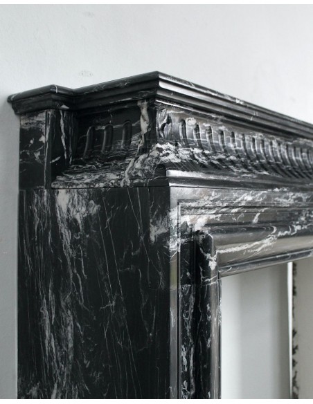 310 MONUMENTAL "BOUDIN HAUT" FIREPLACE MANTEL IN BLACK MARQUINIA MARBLE