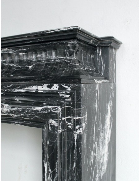 310 MONUMENTAL "BOUDIN HAUT" FIREPLACE MANTEL IN BLACK MARQUINIA MARBLE