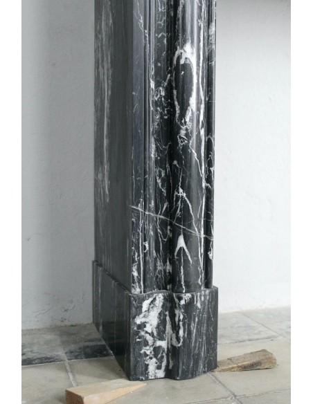 310 MONUMENTAL "BOUDIN HAUT" FIREPLACE MANTEL IN BLACK MARQUINIA MARBLE