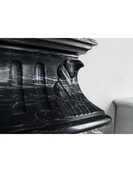 310 MONUMENTAL "BOUDIN HAUT" FIREPLACE MANTEL IN BLACK MARQUINIA MARBLE