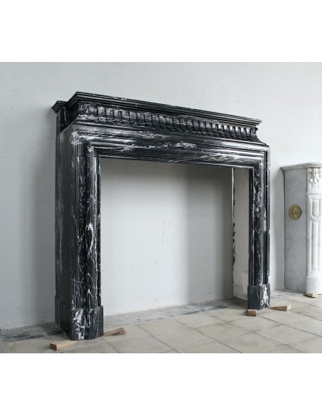 310 MONUMENTAL "BOUDIN HAUT" FIREPLACE MANTEL IN BLACK MARQUINIA MARBLE