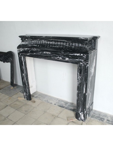 310 MONUMENTAL "BOUDIN HAUT" FIREPLACE MANTEL IN BLACK MARQUINIA MARBLE