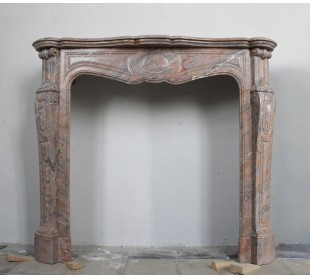 ANTIQUE AND ORIGINAL LOUIS XV "POMPADOUR PIED GALBÉ" MANTEL IN PINK DUQUESA MARBLE