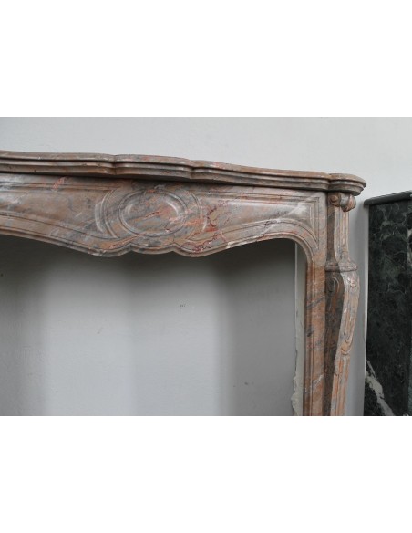 034 ANTIQUE LOUIS XV "POMPADOUR PIED GALBÉ" MANTEL IN PINK DUQUESA MARBLE