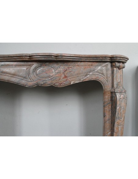 034 ANTIQUE LOUIS XV "POMPADOUR PIED GALBÉ" MANTEL IN PINK DUQUESA MARBLE
