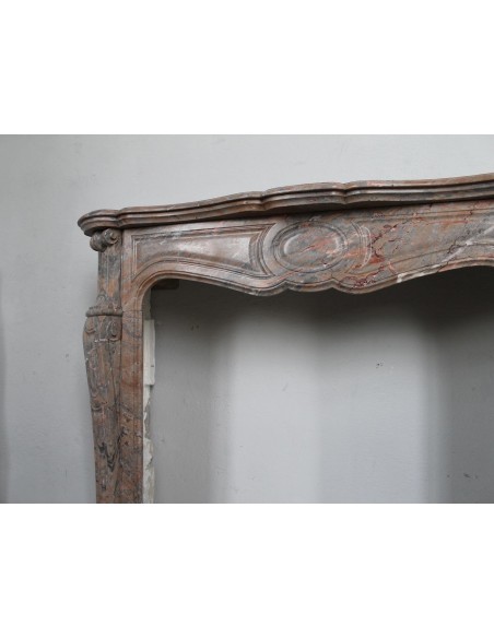 034 ANTIQUE LOUIS XV "POMPADOUR PIED GALBÉ" MANTEL IN PINK DUQUESA MARBLE