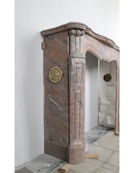 034 ANTIQUE LOUIS XV "POMPADOUR PIED GALBÉ" MANTEL IN PINK DUQUESA MARBLE