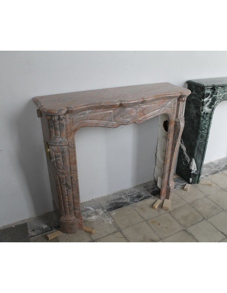 034 ANTIQUE LOUIS XV "POMPADOUR PIED GALBÉ" MANTEL IN PINK DUQUESA MARBLE