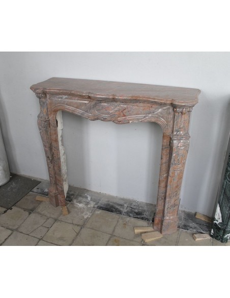 034 ANTIQUE LOUIS XV "POMPADOUR PIED GALBÉ" MANTEL IN PINK DUQUESA MARBLE