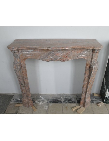034 ANTIQUE LOUIS XV "POMPADOUR PIED GALBÉ" MANTEL IN PINK DUQUESA MARBLE