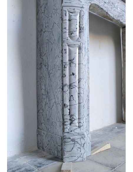 058 ANTIQUE LOUIS XV POMPADOUR "PIED GALBÉ" CARVED IN ITALIAN GREY "FIORITO" MARBLE