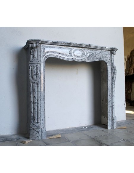 058 ANTIQUE LOUIS XV POMPADOUR "PIED GALBÉ" CARVED IN ITALIAN GREY "FIORITO" MARBLE