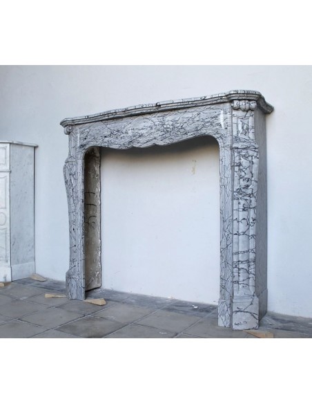 058 ANTIQUE LOUIS XV POMPADOUR "PIED GALBÉ" CARVED IN ITALIAN GREY "FIORITO" MARBLE