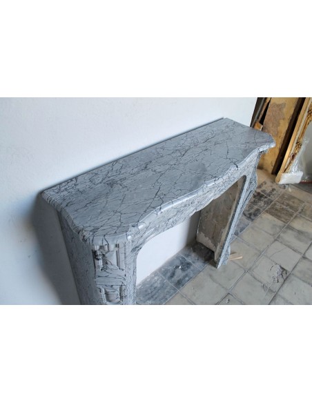 058 ANTIQUE LOUIS XV POMPADOUR "PIED GALBÉ" CARVED IN ITALIAN GREY "FIORITO" MARBLE