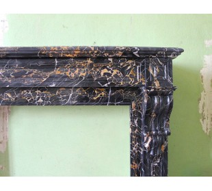 Antique Louis Philippe "Palmettes" mantel carved in rare black Portoro marble 2