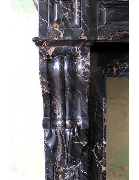 416 ANTIQUE "PALMETTES" FIREPLACE MANTEL IN RARE AND AMAZING BLACK PORTORO MARBLE
