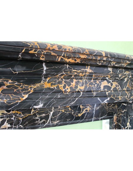 416 ANTIQUE "PALMETTES" FIREPLACE MANTEL IN RARE AND AMAZING BLACK PORTORO MARBLE