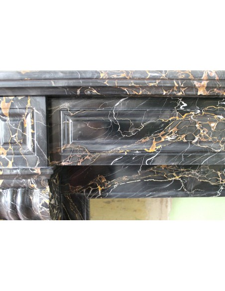 416 ANTIQUE "PALMETTES" FIREPLACE MANTEL IN RARE AND AMAZING BLACK PORTORO MARBLE