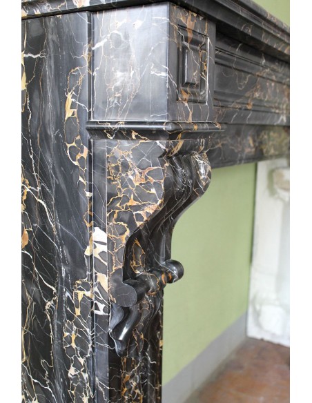 416 ANTIQUE "PALMETTES" FIREPLACE MANTEL IN RARE AND AMAZING BLACK PORTORO MARBLE
